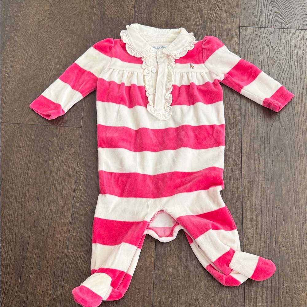 Pink and White Collared Ruffles Kids One Piece